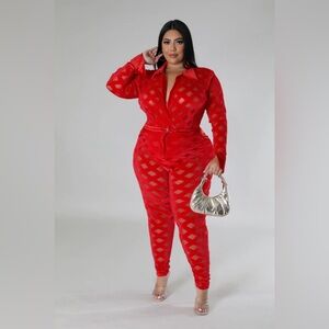 Red Mesh Jumpsuit